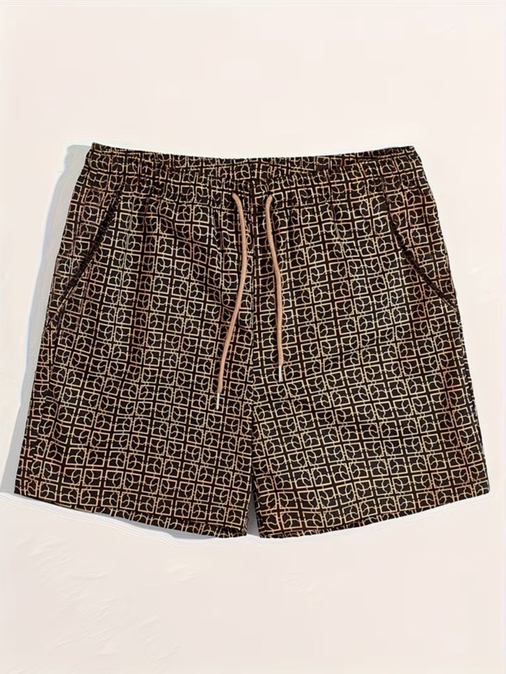 Men's Brown Geometric Print Drawstring Shorts